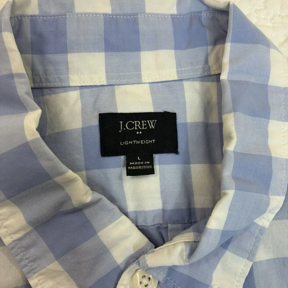 Men’s‎ Blue White Check Button Down Short Sleeve Shirt Size L Lightweight Cotton